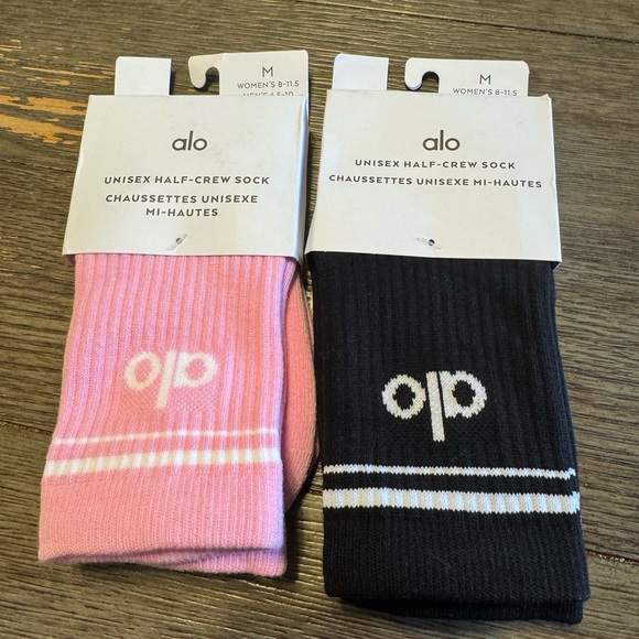 ALO Yoga Pink and Black Unisex Half-Crew Socks - Picture 1 of 5